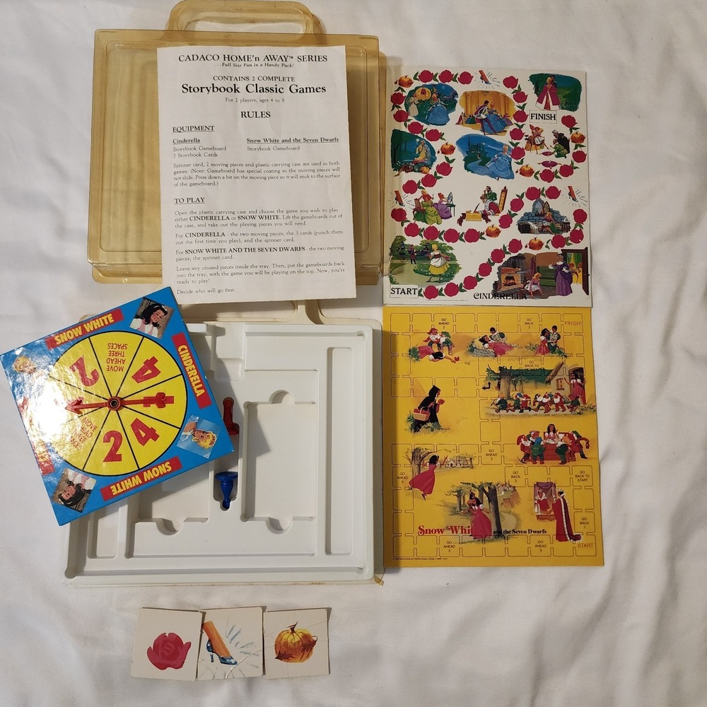 Cinderella/Snow White Home N Away Board Game Cadco. Complete. EUC